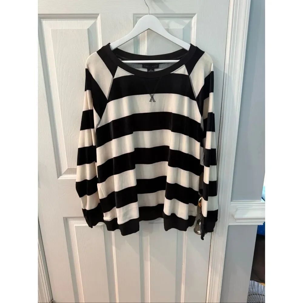 Sanctuary Black & White Velour Stripe Sweatshirt sz 2X NWT